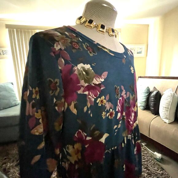 Sew in Love Women's Blue Floral Babydoll Whimsical Fairy 3/4 Sleeve Top XL Work - Picture 12 of 14